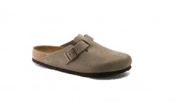 Photo of Birkenstock 560771 - Women's - Boston Soft Footbed Suede Leather Regular Width - Taupe